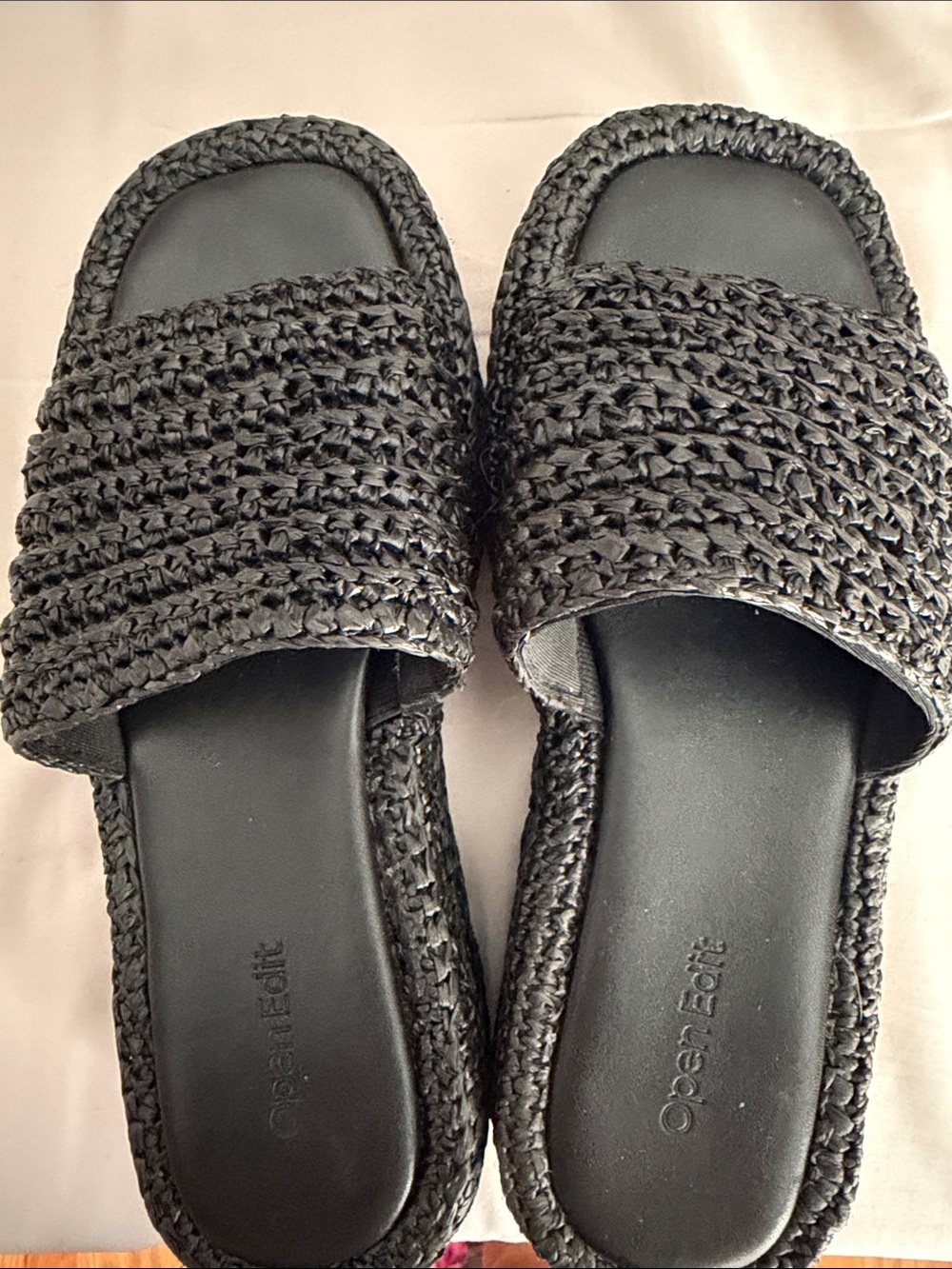 Open Edit Black Woven Slide Sandals for Women